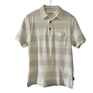 Patagonia Men's Ecru Gray Striped Hemp Cotton Short Sleeve Polo Shirt- Size XXS